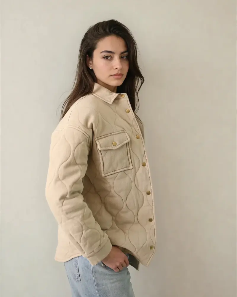Leni Quilted Denim Jacket | Oat