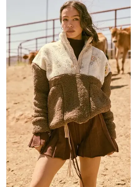 Colorblock Sherpa Fleece Pullover