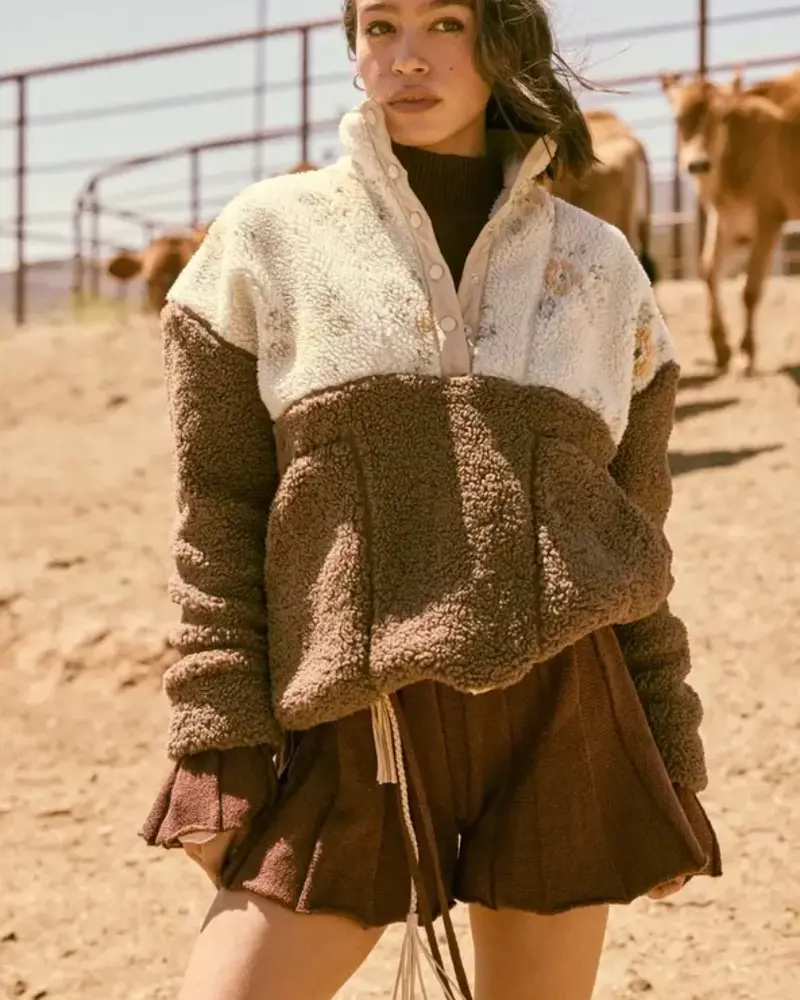 Colorblock Sherpa Fleece Pullover