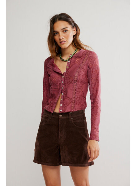 Free People Jae Sheer Lace Knit Long Sleeve Top | Berry