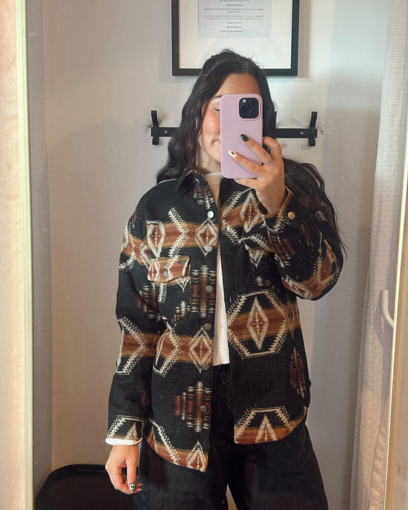 Frankie Aztec Button Down Shacket | Black