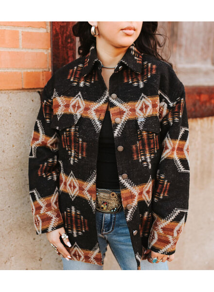 Frankie Aztec Button Down Shacket | Black