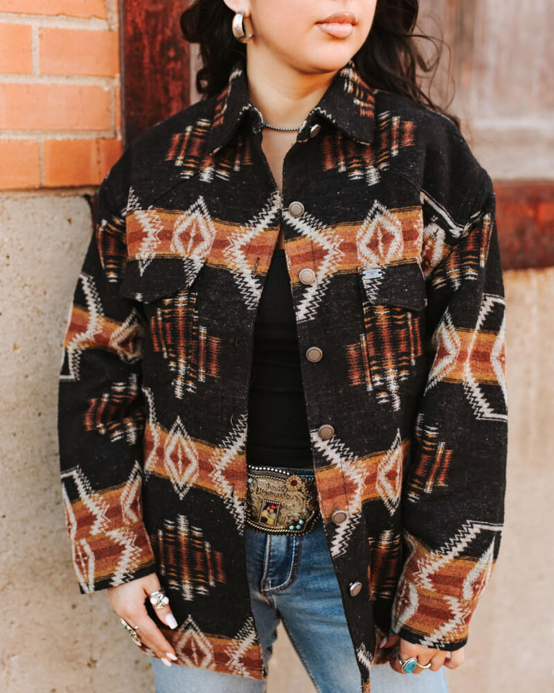 Frankie Aztec Button Down Shacket | Black