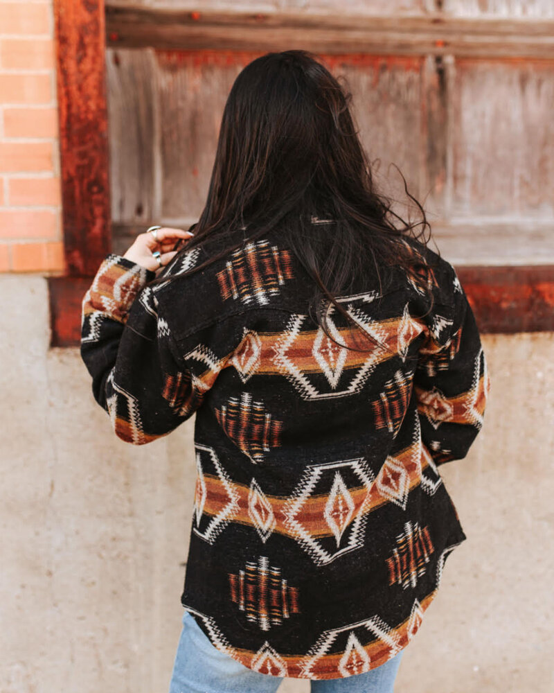 Frankie Aztec Button Down Shacket | Black