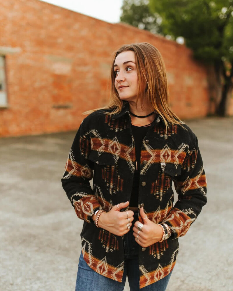 Frankie Aztec Button Down Shacket | Black