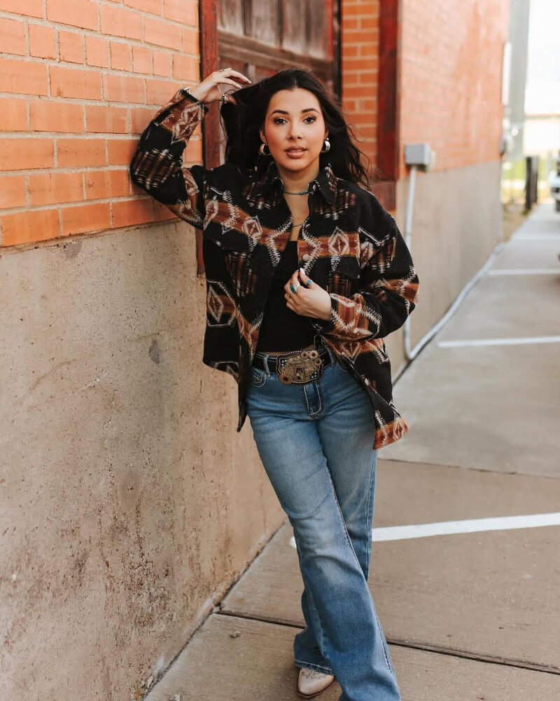 Frankie Aztec Button Down Shacket | Black