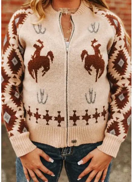 Kickin Broncho Knit Zip-Up Sweater