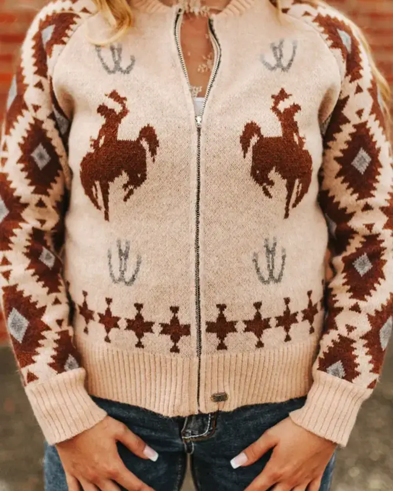 Kickin Broncho Knit Zip-Up Sweater