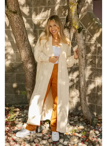 Smash + Tess Cecilia Cable Knit Long Cardigan | Cream