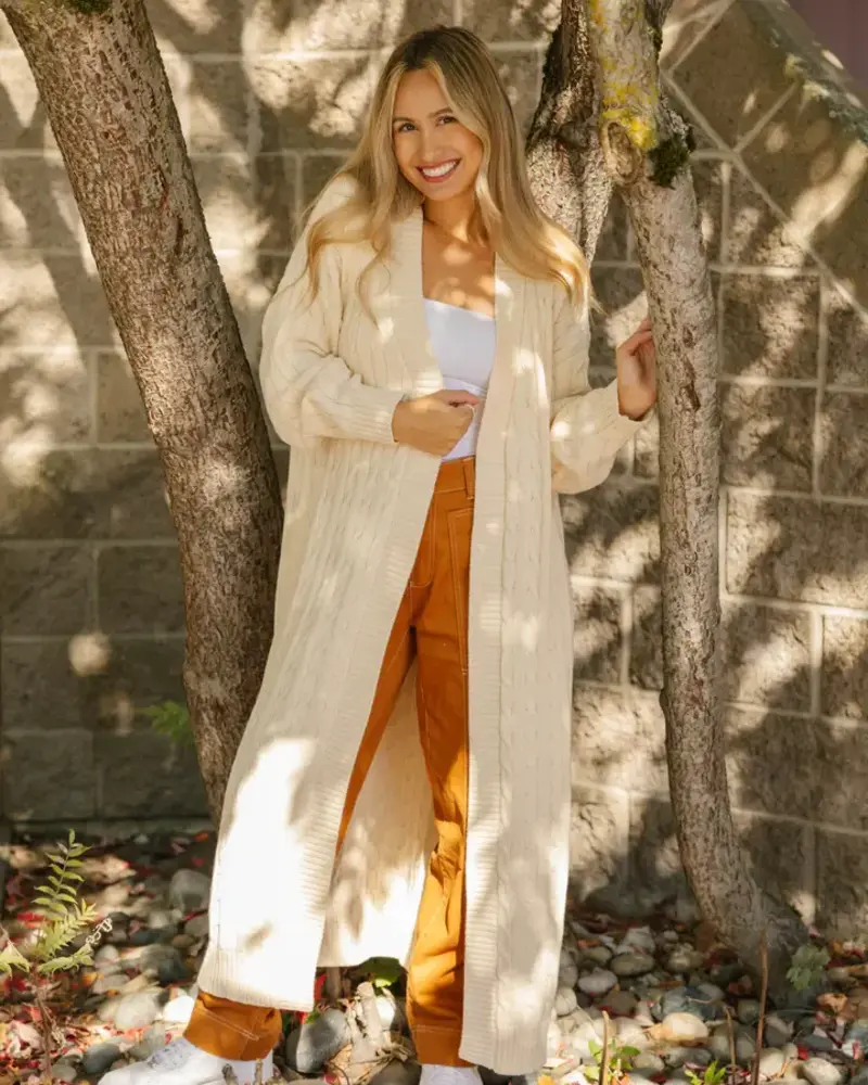 Smash + Tess Cecilia Cable Knit Long Cardigan | Cream
