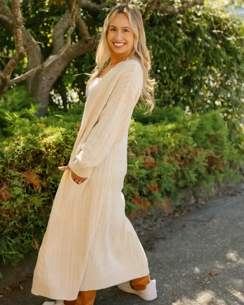 Smash + Tess Cecilia Cable Knit Long Cardigan | Cream