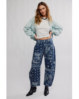 Free People Good Luck Printed Barrel Jeans | Navy Bandana