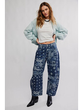 Free People Good Luck Printed Barrel Jeans | Navy Bandana