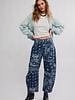 Free People Good Luck Printed Barrel Jeans | Navy Bandana