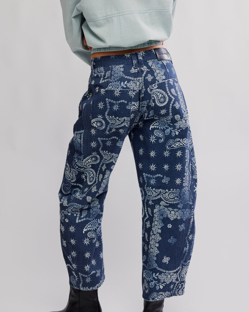 Free People Good Luck Printed Barrel Jeans | Navy Bandana