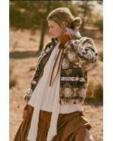 Geometric-Print Sherpa Fleece Zip Jacket