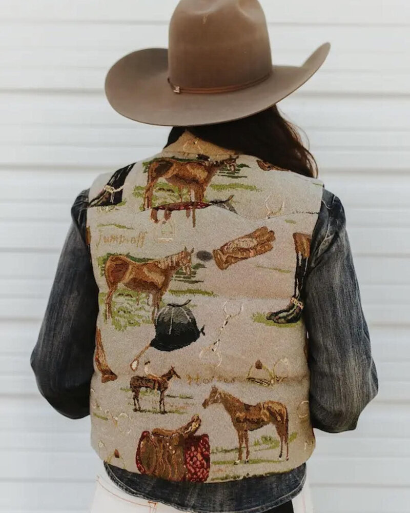 Woven Horse Zip-Up Puffer Vest