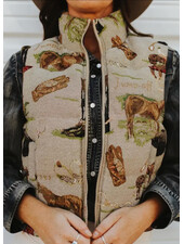 Woven Horse Zip-Up Puffer Vest