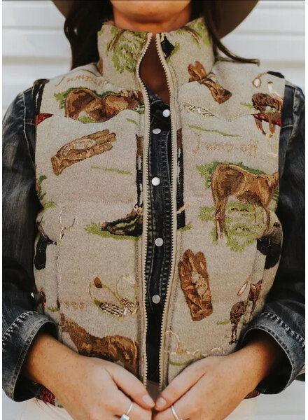 Woven Horse Zip-Up Puffer Vest