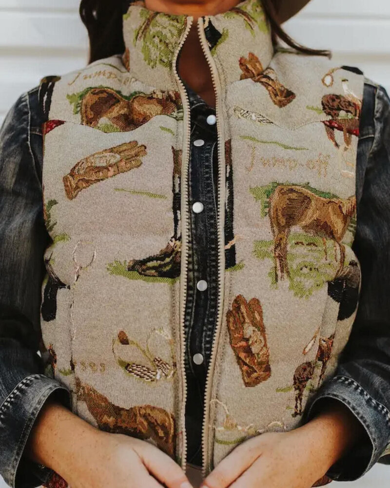 Woven Horse Zip-Up Puffer Vest
