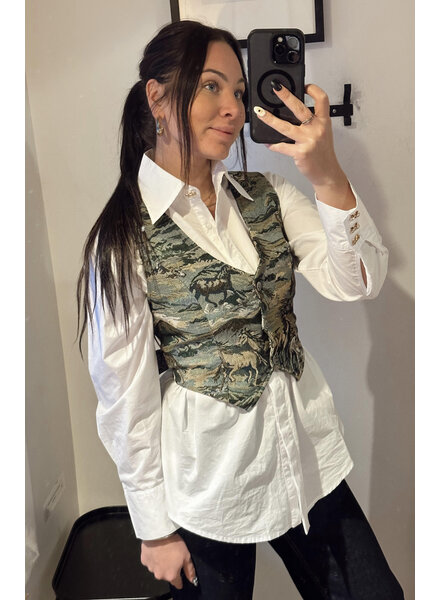 Woven Jacquard Horse Printed Vest