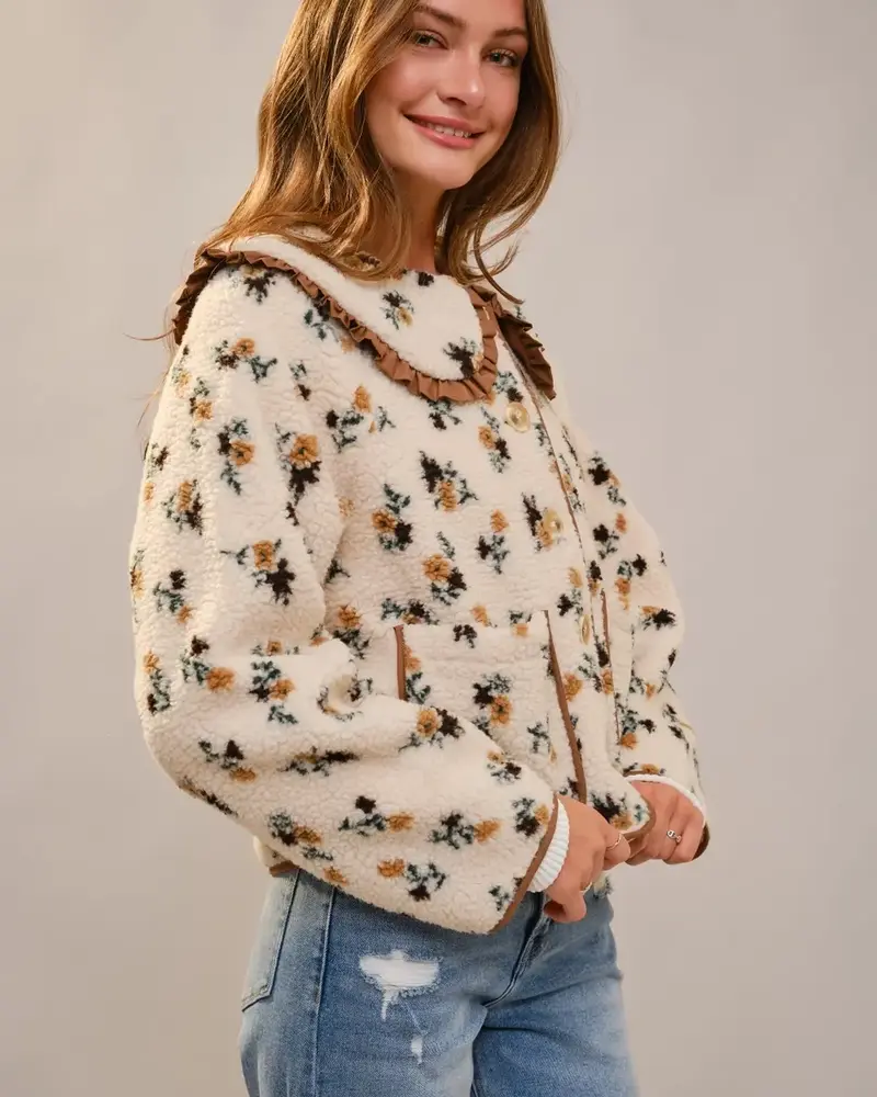 Candie Floral Collar Sherpa Jacket