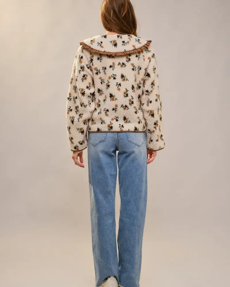 Candie Floral Collar Sherpa Jacket