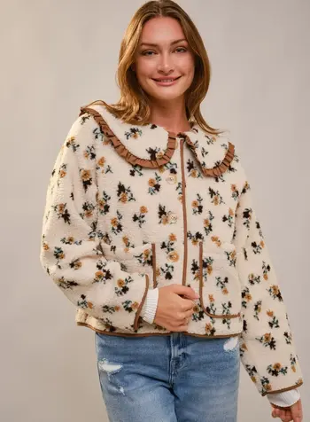 Candie Floral Collar Sherpa Jacket