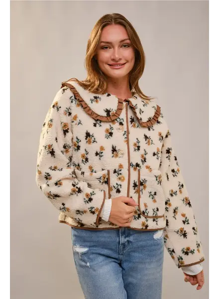 Candie Floral Collar Sherpa Jacket