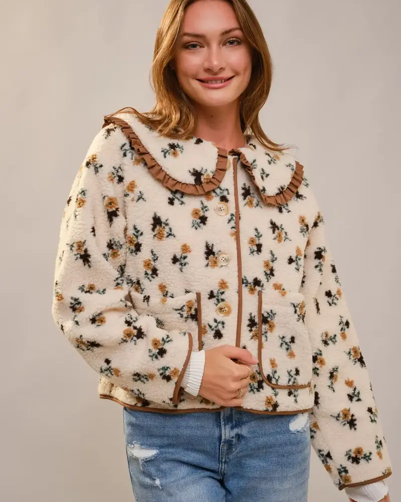 Candie Floral Collar Sherpa Jacket
