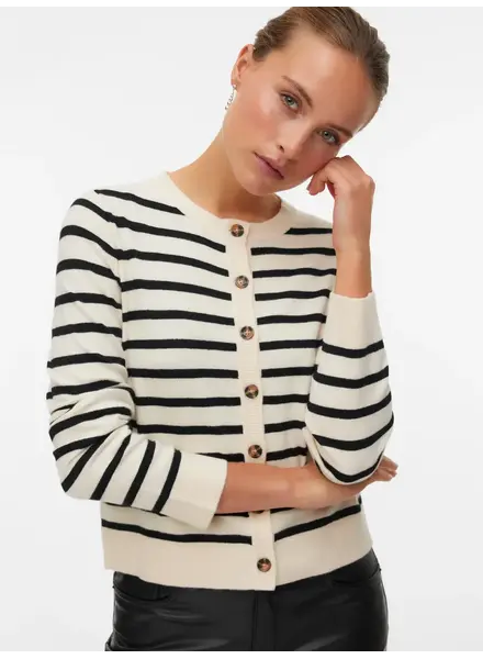 Saba Plain Cardigan | Black Stripe