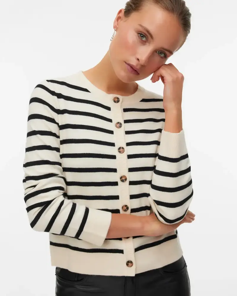 Saba Plain Cardigan | Black Stripe