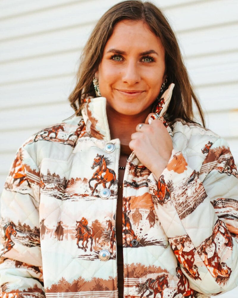 Western Horse Long Quilted Jacket