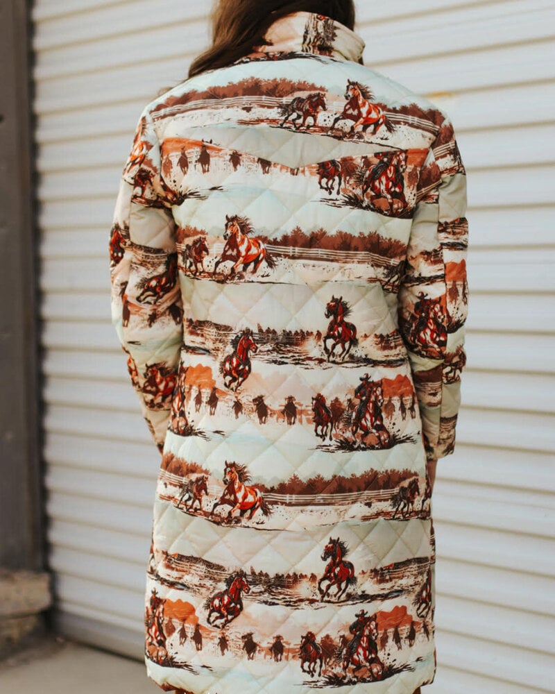 Western Horse Long Quilted Jacket
