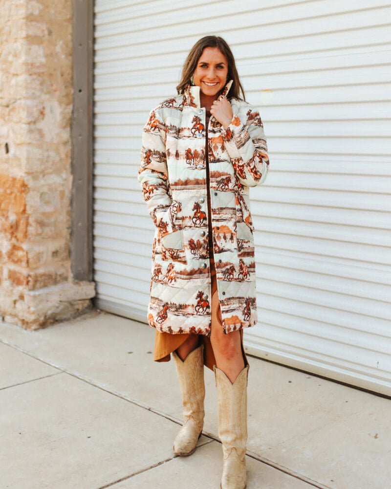 Western Horse Long Quilted Jacket