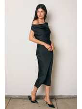 Shelley Satin Off the Shoulder Midi Dress