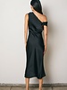 Shelley Satin Off the Shoulder Midi Dress | Black