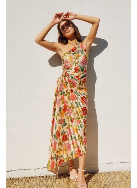 Garden Asymmetrical Pleated Maxi Dress