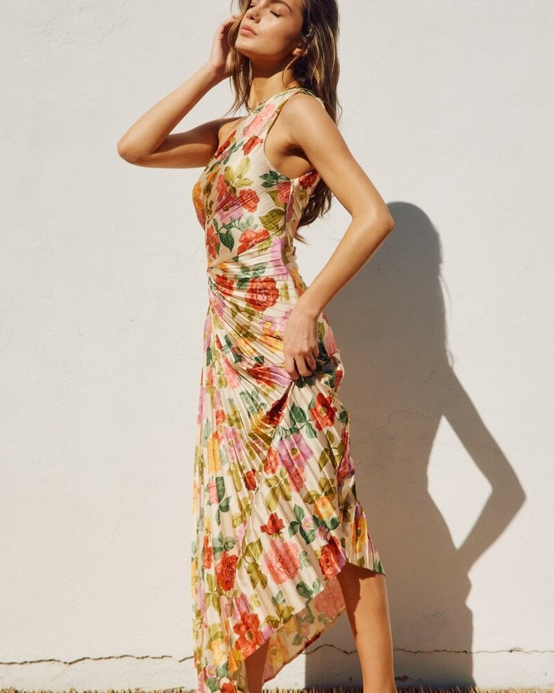 Garden Asymmetrical Pleated Maxi Dress | Gold
