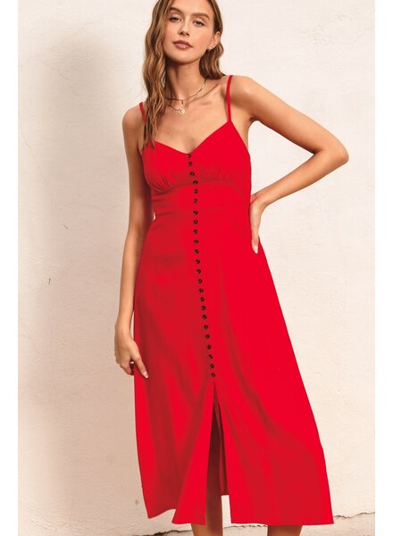 Red Rouge Button Front Midi Dress