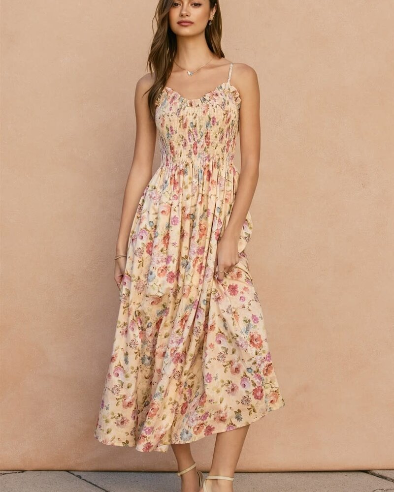 Peche Smocked Fit And Flare Midi Dress