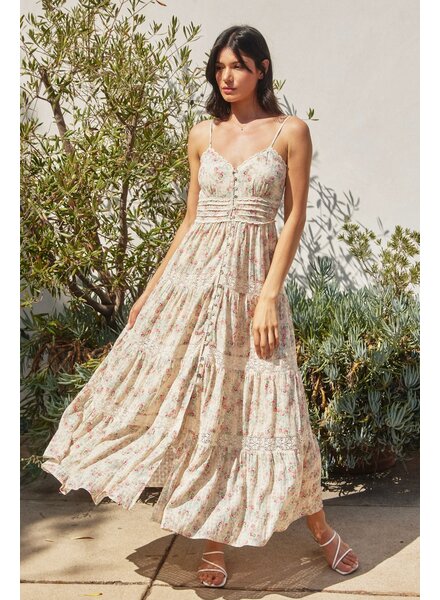 Whisper Lace Trim Tiered Maxi Dress