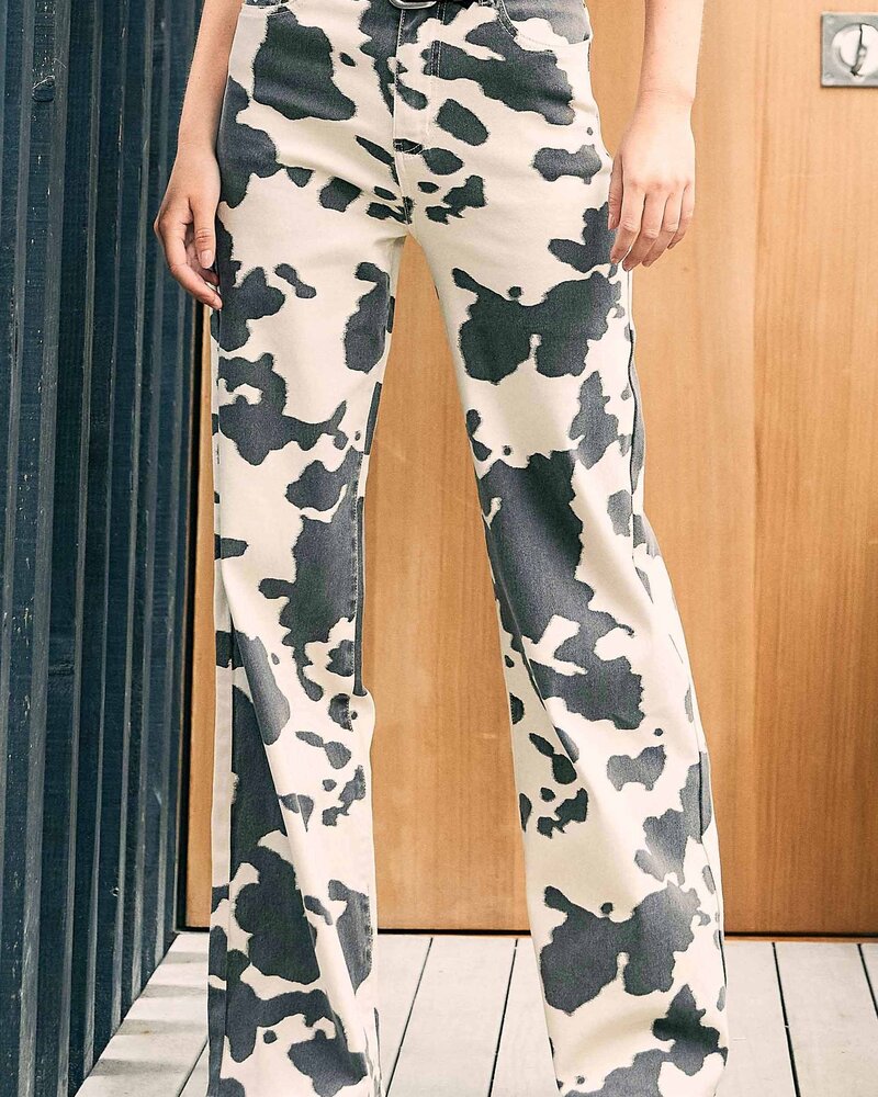 Sara Cow Print Wide Leg Jeans