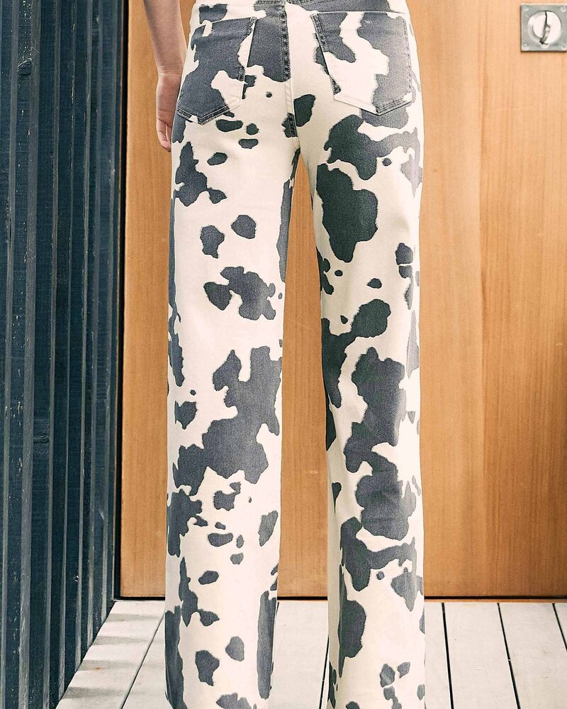 Sara Cow Print Wide Leg Jeans