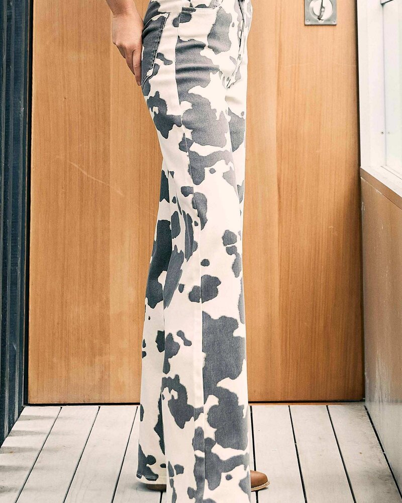 Sara Cow Print Wide Leg Jeans