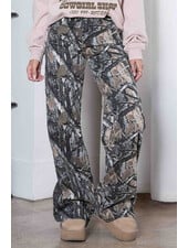 Eliza High-Rise Dark Wood Print Wide Leg Jean