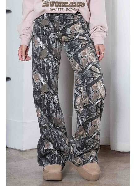 Eliza High-Rise Dark Wood Print Wide Leg Jean