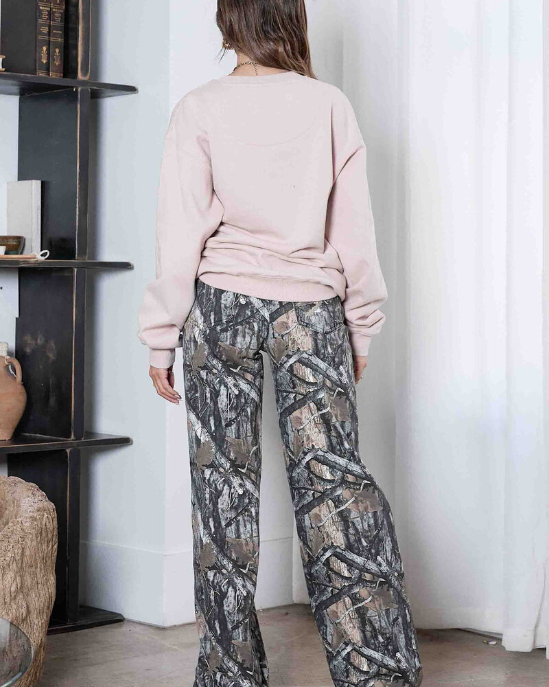 Eliza High-Rise Dark Wood Print Wide Leg Jean