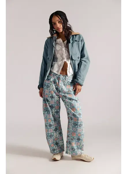 Free People Good Luck Printed Barrel Jeans | Jade