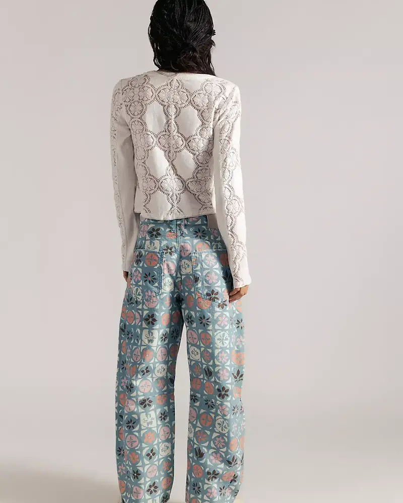 Free People Good Luck Printed Barrel Jeans | Jade